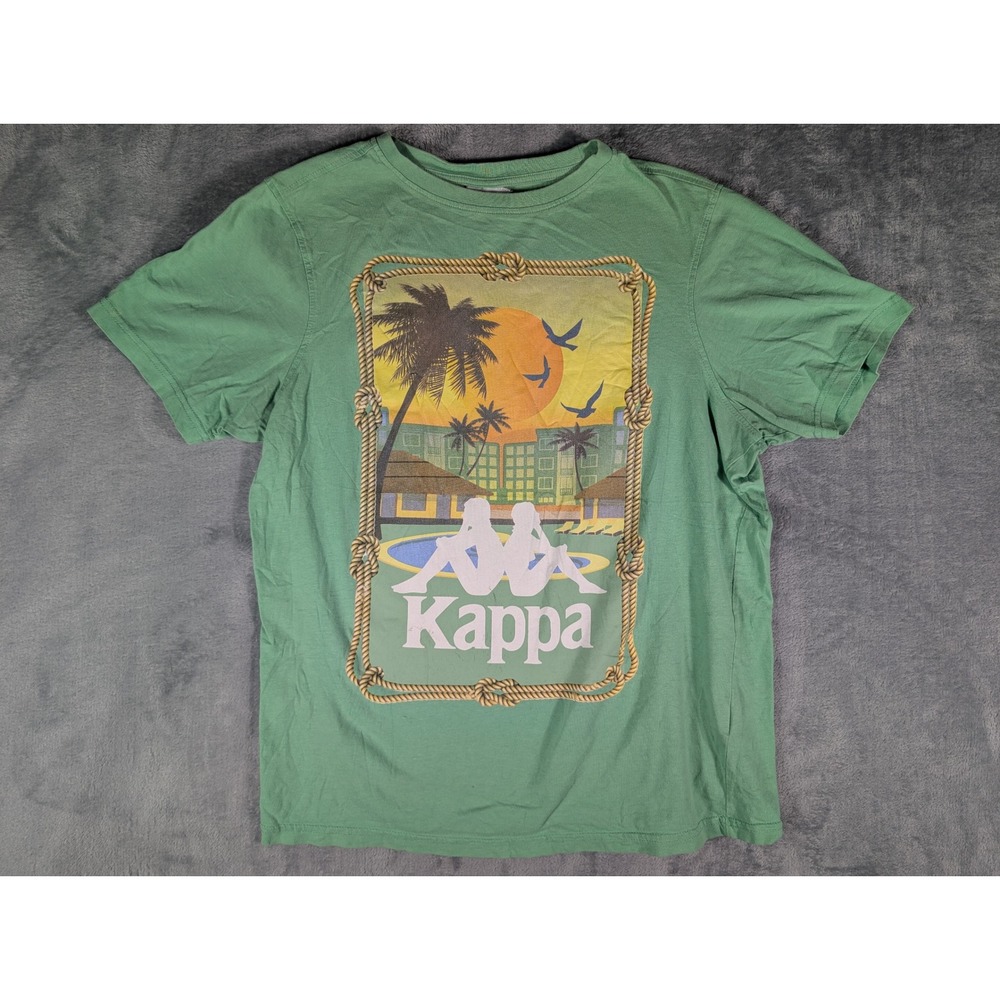 Kappa Womens Green Tropical Resort Graphic T-Shirt Omni Logo Short Sleeve Small - Picture 1 of 12